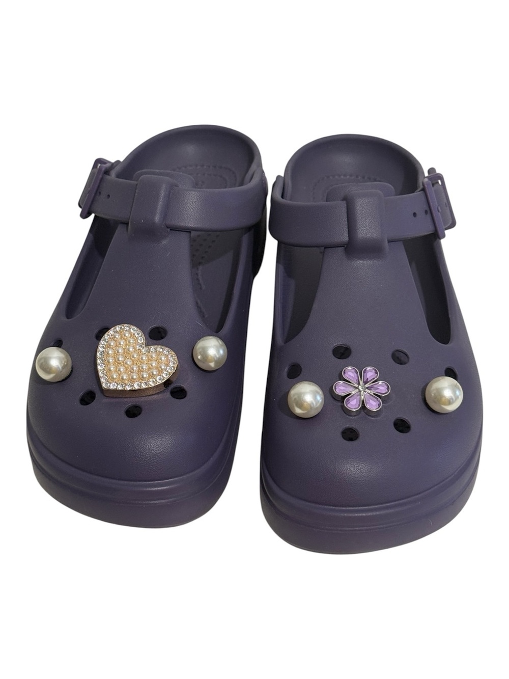 CROCS Mary Jane Clogs Purple with Pretty Jibbitz Charms